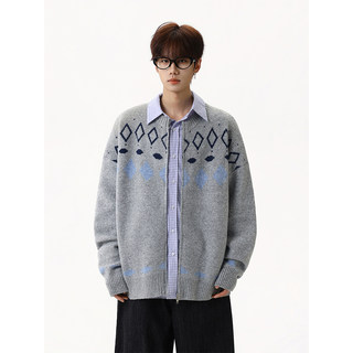 American-Style Fair Isle Argyle Cardigan Sweater for Men, New Autumn and Winter Loose and Casual Trendy Brand Couple Knitwear Jacket