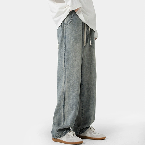 Ретро осенние джинсы, штаны, повседневные брюки, в американском стиле, свободный прямой крой, оверсайз