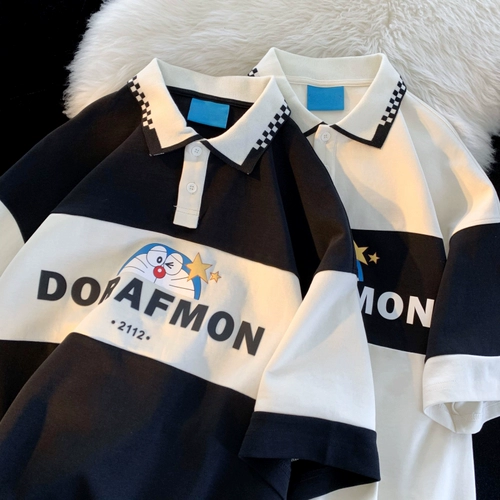 Летняя японская футболка polo для влюбленных для отдыха, в американском стиле, короткий рукав, свободный крой