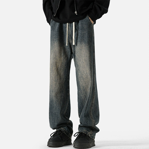 Ретро осенние джинсы, штаны, повседневные брюки, в американском стиле, свободный прямой крой, оверсайз