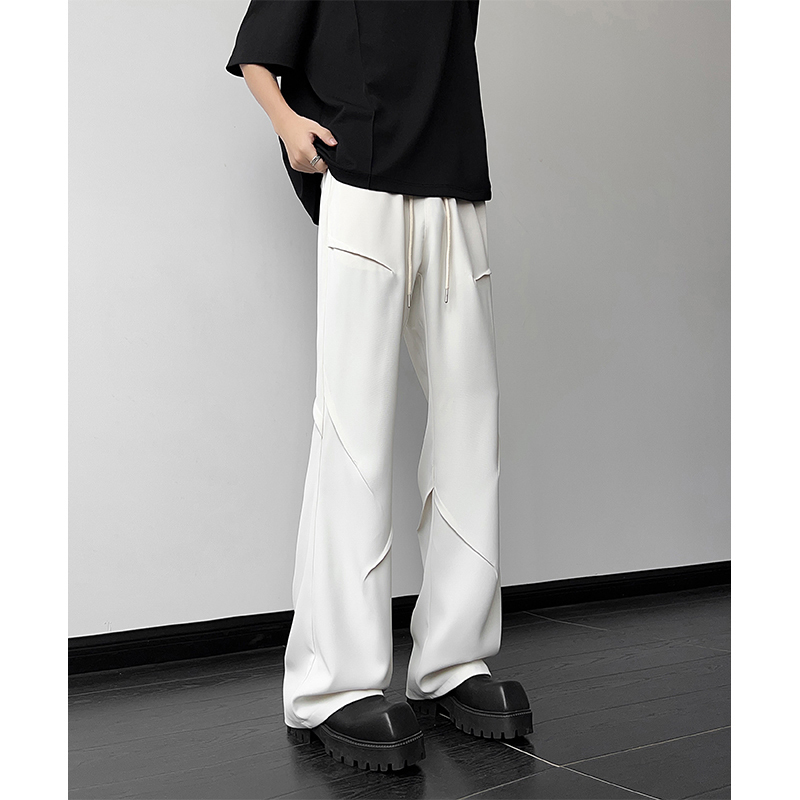 American-Style Pleated White Dress Pants for Men, Trendy New Flared Casual Loose Straight-Leg Drapey Versatile High-Street Long Trousers
