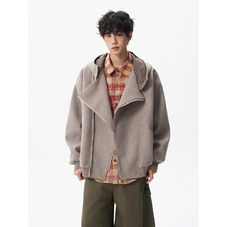 American-Style Deconstructed Woolen Jacket for Men, Trendy Brand, Autumn Loose Design, Cool and Stylish Hooded Short Woolen Coat