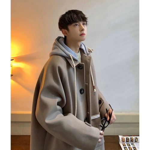 Tide, японское демисезонное шерстяное пальто, толстовка с капюшоном, черный плащ для отдыха