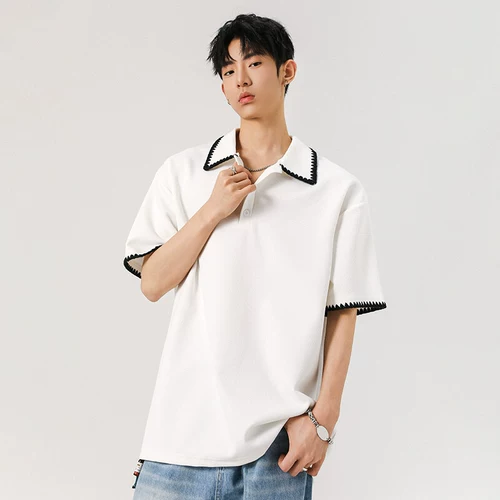 Летняя черная футболка с коротким рукавом, футболка polo для влюбленных, в американском стиле