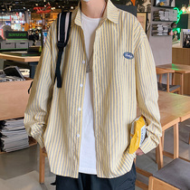 Long sleeve striped shirt boy fall new Chains Chains Loose Casual Big Code Handsome Korean version Shirt Jacket