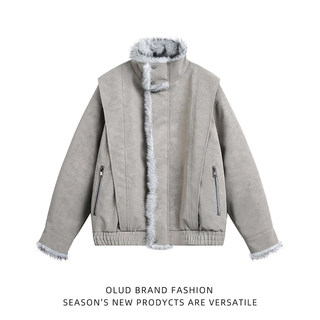 American Retro Style Mountain Carving Cotton Jacket for Men, Winter Fleece-Lined Thick Warm Coat, Trendy Brand, Cool and Stylish Pu Leather Jacket, Cotton Clothing