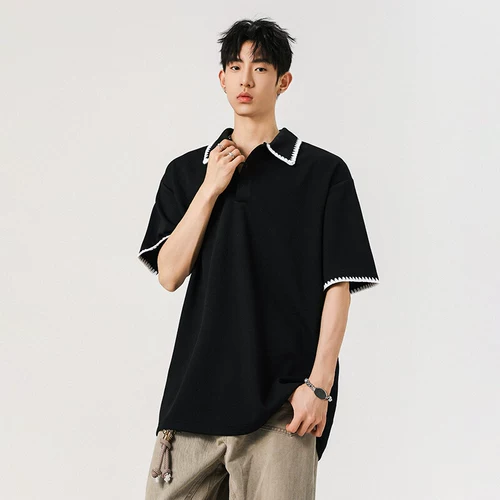 Летняя черная футболка с коротким рукавом, футболка polo для влюбленных, в американском стиле