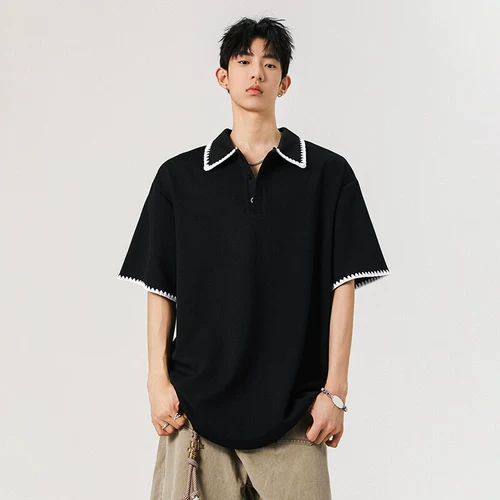 Летняя черная футболка с коротким рукавом, футболка polo для влюбленных, в американском стиле