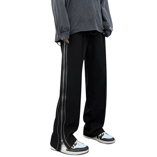Черные дизайнерские штаны для отдыха, в американском стиле, свободный прямой крой, тренд сезона