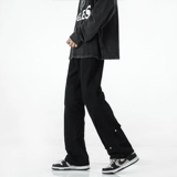 Осенние дизайнерские черные джинсы, штаны, мегафон, в американском стиле, тренд сезона, свободный прямой крой