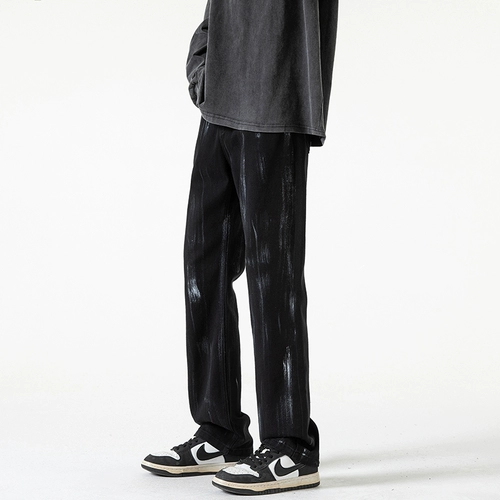 Летние джинсы, черные штаны, повседневные брюки, в американском стиле, свободный прямой крой