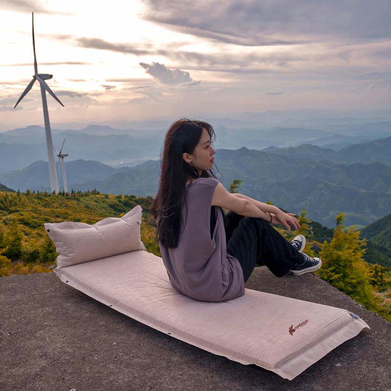 Outdoor automatic air mattress with pillow sleeping pad camping moisture-proof pad three stitching thickened air bed tent floor mat