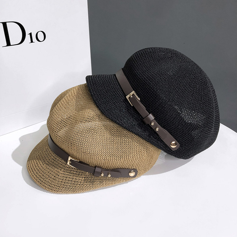 2021新款镂空八角帽子女夏季出游百搭防晒草帽日系英伦鸭舌贝雷帽详情图5