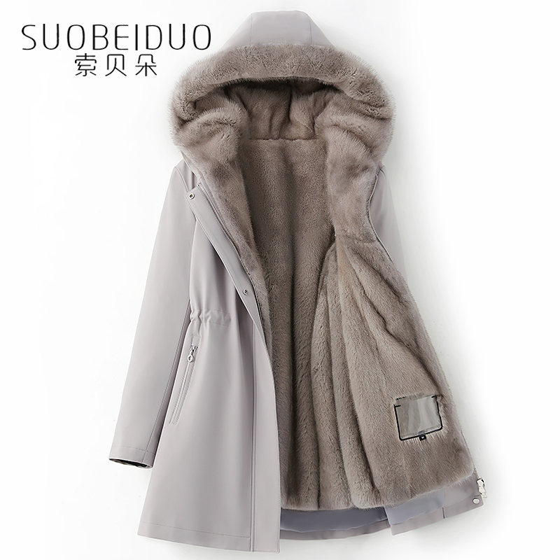 New Style Parka with Mink Lining for Women, Haining Mid-Length Mink Coat, Whole Mink Fur Detachable Mink Parka