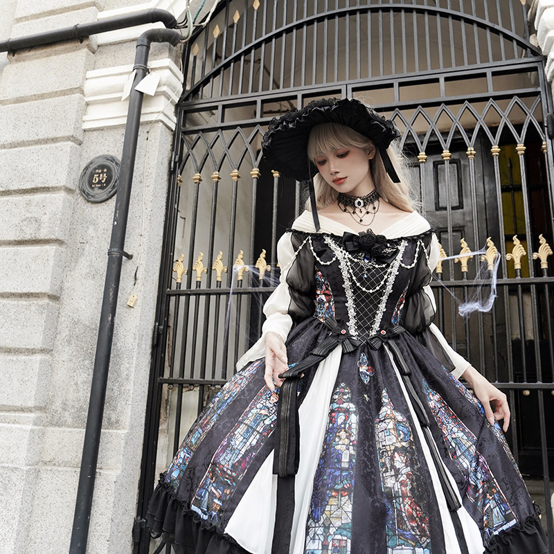 万圣节LO裙彩窗OP暗黑哥特风，回忆杀般优雅登场_lolita洛丽塔连衣裙_淘宝游戏网