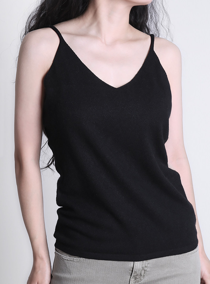 APCSHOP spring selection European niche velvet tip Joker simple slim ladies solid color cashmere camisole