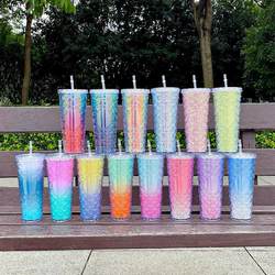 High -value colorful fish scales cup Large -capacity romantic color cup office home use cup creative straw plastic cup