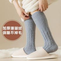 Thickened coral velvet mens socks for winter warmth two lengths black and gray home floor sleeping calf heating mid-tube