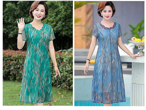 Váy trung niên của phụ nữ trung niên Váy mẹ trung niên Váy ngắn tay thon dài Phần mỏng 2019 mới - Quần áo của mẹ các kiểu áo voan tuổi trung niên