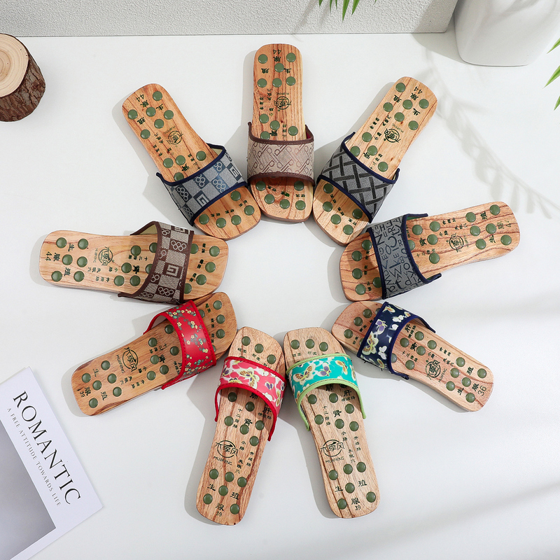 2025 Clogs Summer Massage Shoes Bathroom Non-Slip Wooden Shoes Women's Flat Bottom Cool Wooden Slippers