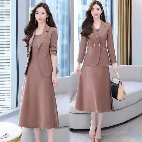 Branded Discount Women's Clothing, Cut-Label, Clearance from Store, Export Surplus, Mid-Length Blazer and Suspender Dress Set, Women's Spring Wear