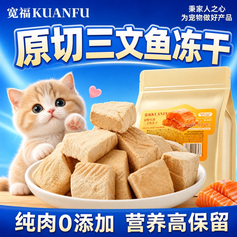 Freeze-Dried Salmon Cat Treats for Teeth Cleaning, Beautifying Fur, and Nutritional Benefits, Made from Fresh Meat, Whole Cut for Kitten Training Rewards S