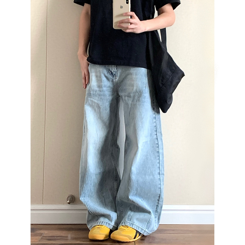 Drop Thunder Washed Scimitar Jeans in Ice Blue, Unisex, Loose Fit, Distressed, Spring/Summer Casual, Heavyweight, Versatile