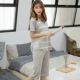 Bộ đồ ngủ cotton mùa hè tay ngắn cắt quần hai mảnh phù hợp với XLL Dịch vụ mặc nhà giản dị có thể mặc