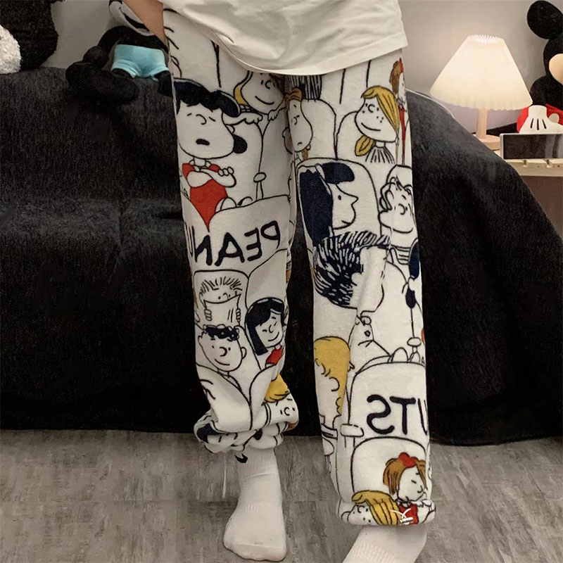 Snoopy pajama pants for women in autumn and winter, coral velvet plus  velvet, thickened and warm flannel, men's couple's home pants that can be  worn outside