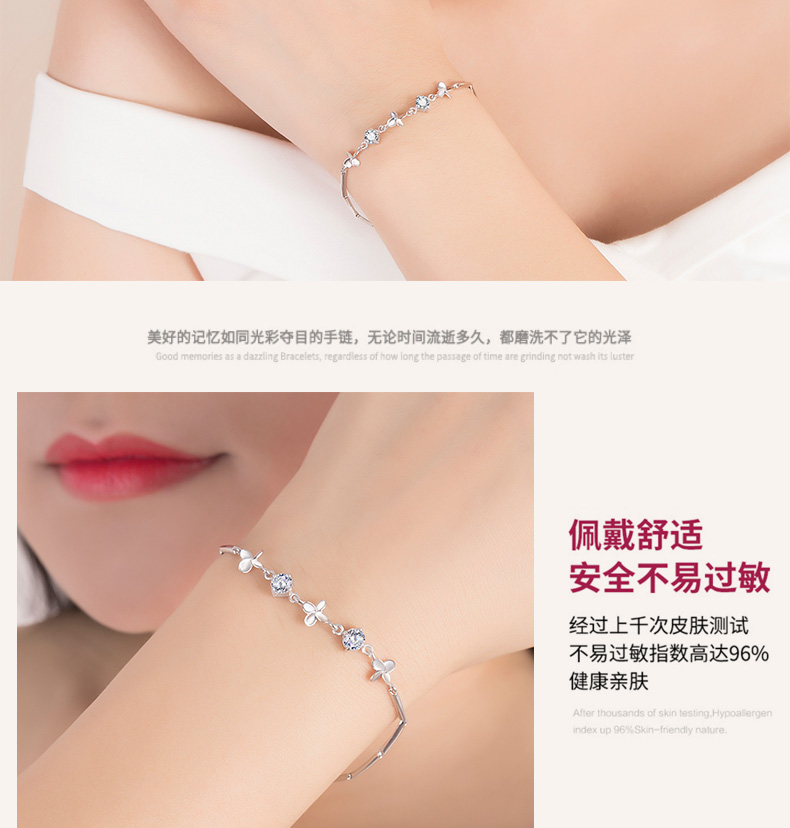 S925 sterling bạc vòng đeo tay nữ net đỏ Nhật Bản và Hàn Quốc sinh viên tay đơn giản trang sức món quà sinh nhật để gửi bạn gái mẹ mẹ