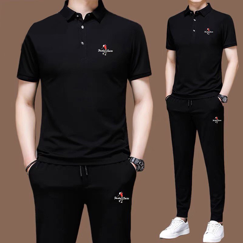 Golf Short-Sleeved T-Shirt Lapel Top Men's Sports Suit Summer Men's Ice Silk Casual Pants Breathable Shorts