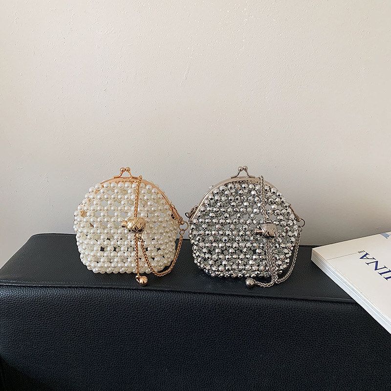Sweet Pearl Woven Bag, Small Mini Baby Chain Bag, Travel Clutch Bag for Boys and Girls, New Children's Bag
