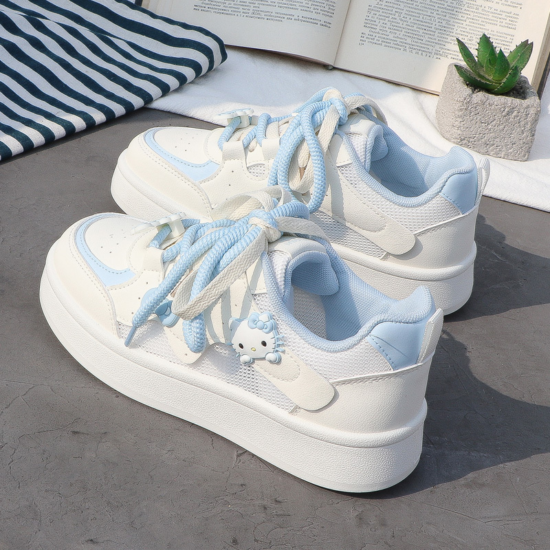 Hello Kitty Cute Cartoon Mesh Thick-Soled Breathable White Sneakers for Women Ins2026 Spring/Summer New Versatile Sneakers