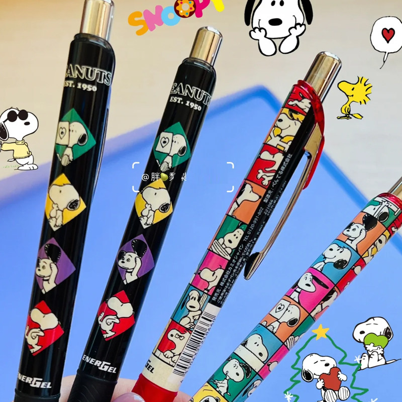 新品Pentel派通史努比75周年限定款中性笔energel速干黑色限量版