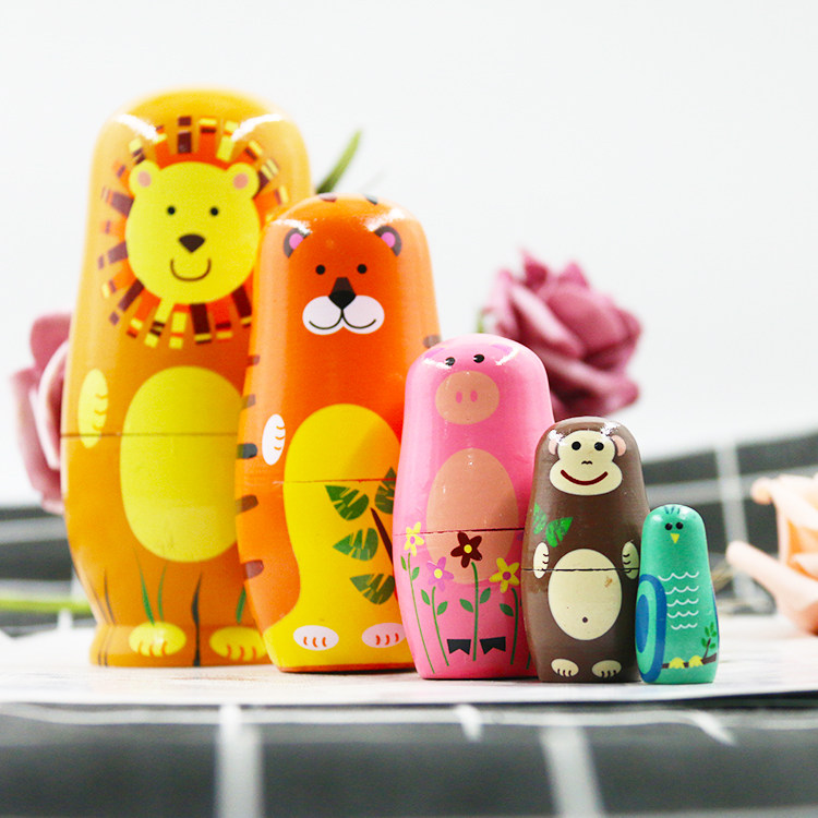 Matryoshka imported characteristic 5-layer decoration cartoon tiger vibrato wooden original Chinese style toy