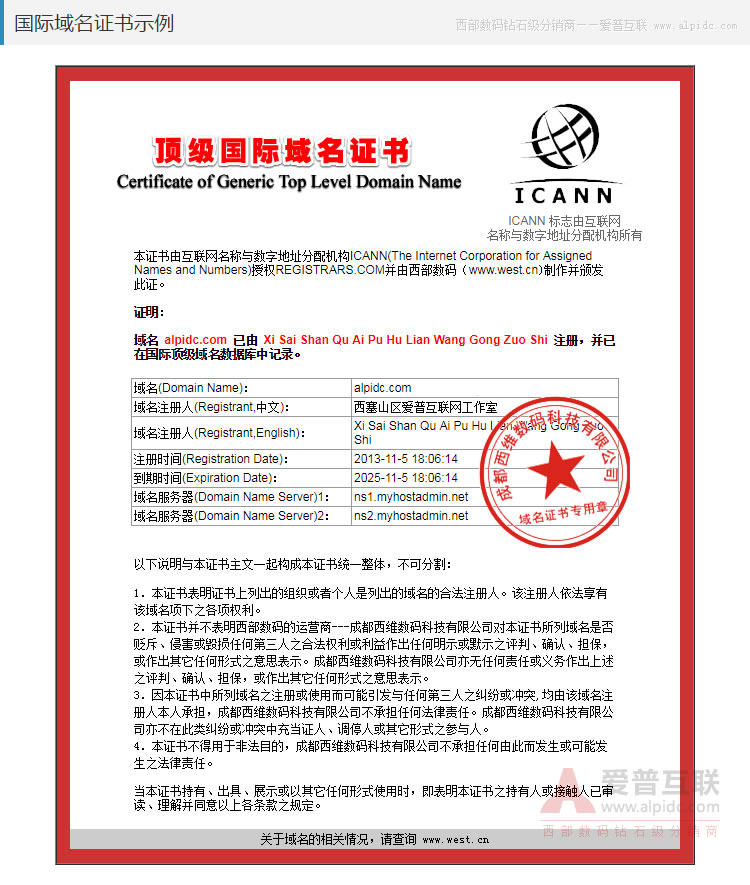 Пример примера сертификата Western Digital International Domain