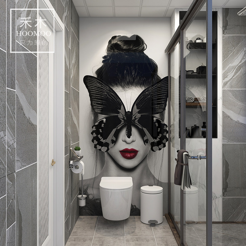 Hemu powder room bathroom toilet shower room shower toilet background wall tile modern light luxury decorative mural