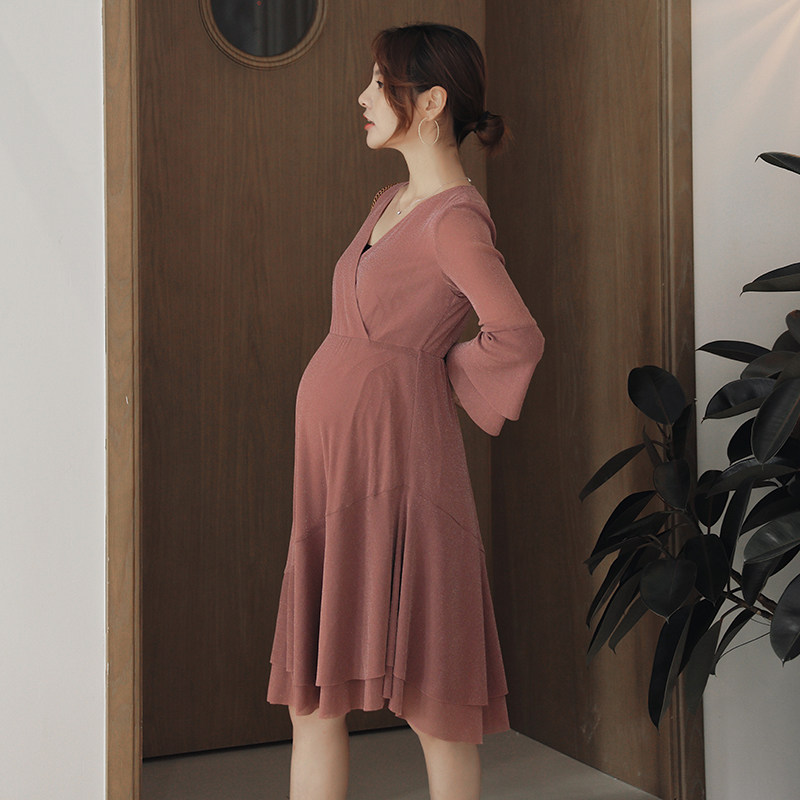 Pregnant spring dress 2021 hot mom fashion style spring tide mom long sleeve nursing dual-use summer dress skirt