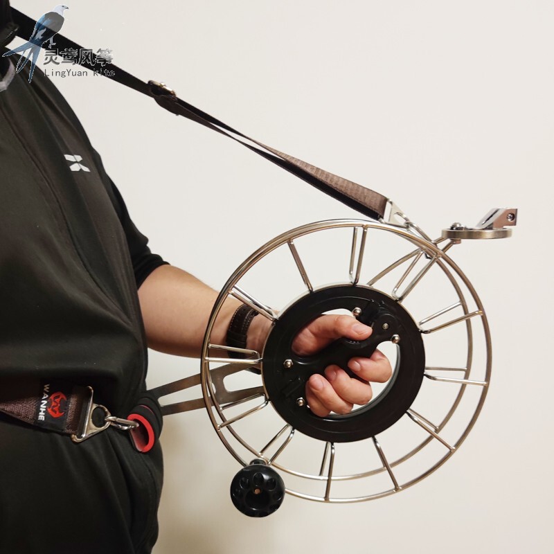 Weifang Lingyuan Kite Shop Wanhe Brand Metal Stainless Steel Kite Hand Wheel with Brake, Anti-Reverse and Strap