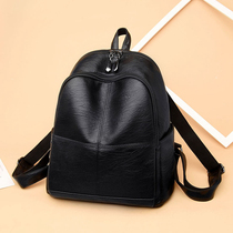 2022 Casual New 100 Hitch Fashion Brief Classic Pure Color Large Capacity Sheep Leather Bag Genuine Leather Double Shoulder Backpack Woman