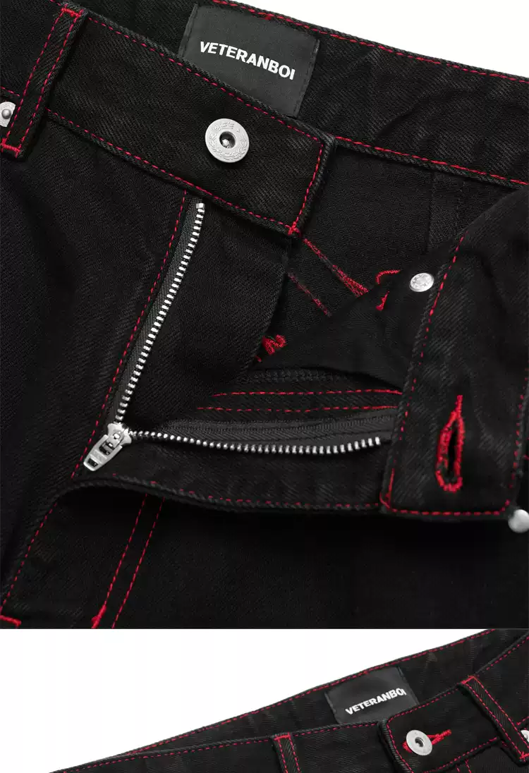 Red Line Rivet VETERANBOI 紅線刺繡手工鉚釘黑色微喇牛仔褲REDLINE RIVET DENIM