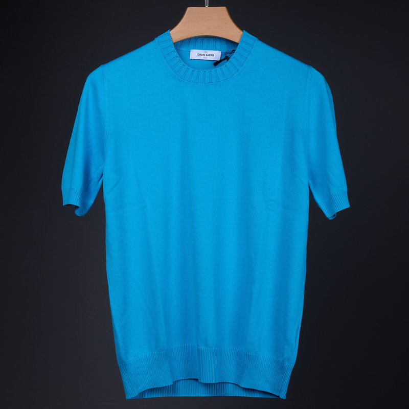 In Stock Gran Sasso Men's Pure Egyptian Cotton Knit Crew Neck T-Shirt Short Sleeve Made in Italy