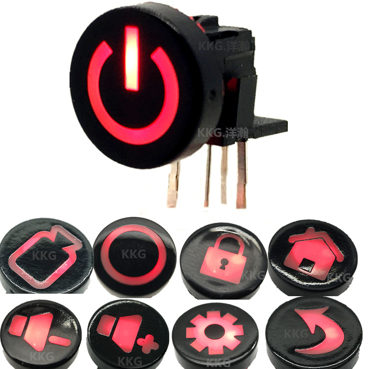 Side press reset 90 degrees with light touch switch with LED red and green two-color light button switch plug-in red and blue lights