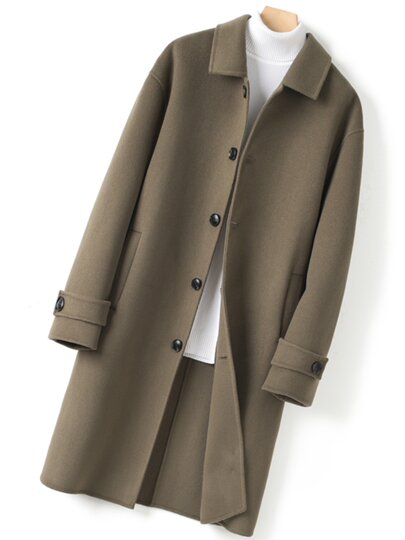 Autumn and Winter New Style Lapel 100% Pure Wool Coat Men's Solid Color Double-Sided Woolen Mid-Length Business Casual Jacket