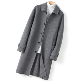 Autumn and Winter New Style Lapel 100% Pure Wool Coat Men's Solid Color Double-Sided Woolen Mid-Length Business Casual Jacket