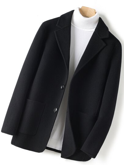 Spring, Autumn and Winter New Style Suit Collar Solid Color Coat for Men 100% Double-Sided Wool Short Casual Slim Fit Jacket