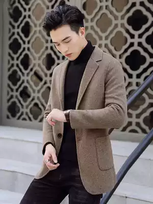 Woolen coat men's cashmere jacket short double-sided suit Korean version of youth wool niece windbreaker autumn and winter