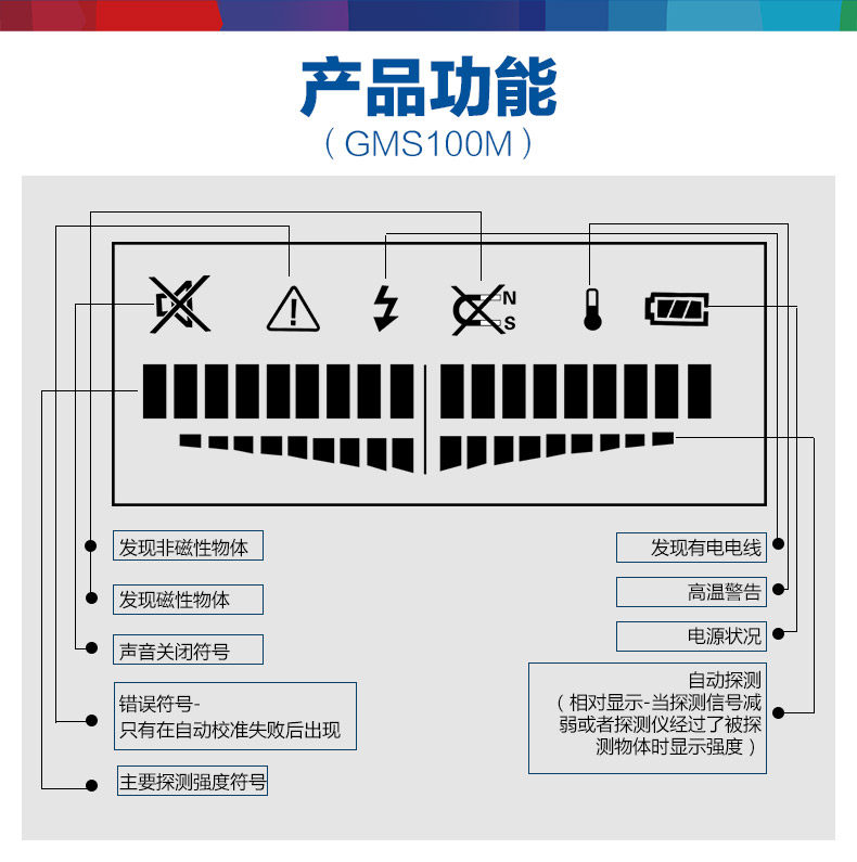 Детектор для стен 博世高精度墙体探测仪专业测电线  木质 铜器 金属探测仪器gms120 Bosch