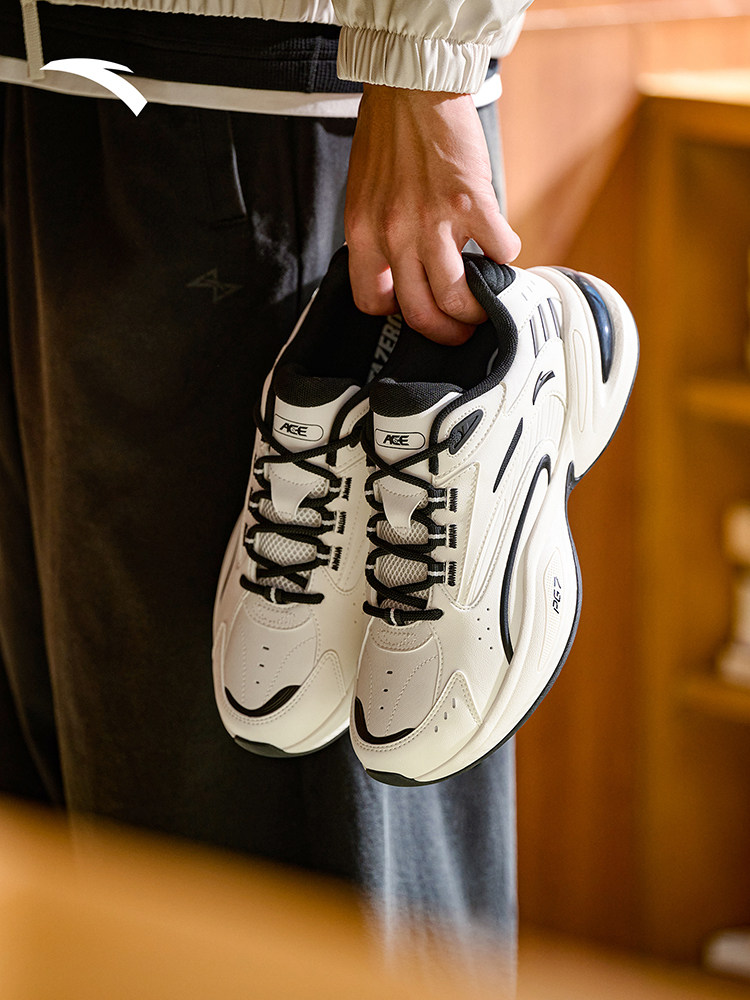 ANTA ACE3丨Tennis style leather casual shoes for men 2026 autumn new white thick-soled non-tiring sports shoes
