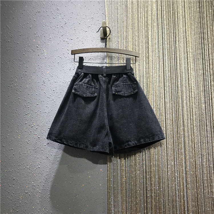 2020 Spring / Summer Loose eo Casual Hiện Thin Big Code A-Word phiên bản Big Pocket Denim Wide chân Shorts Phụ nữ